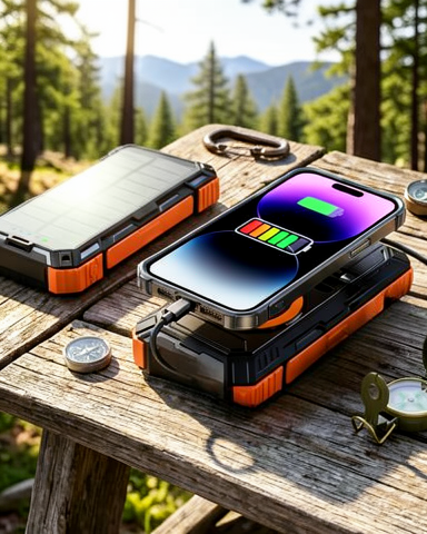 Kamp ve Seyahat İçin 20000 mAh Kablosuz Şarj Özellikli Taşınabilir Solar Powerbank