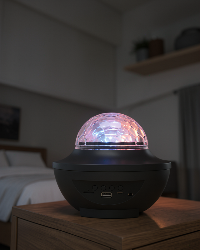 Bluetooth Hoparlörlü Renkli Projektör Gece Lambası ve Disko Topu