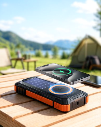 Kablosuz Şarj Özellikli 20000 mAh Güneş Enerjili Taşınabilir Powerbank