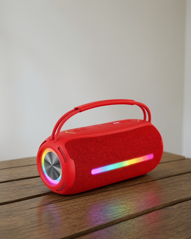 Kırmızı 360 RGB LED'li Taşınabilir Bluetooth Hoparlör – USB/TF Desteğiyle