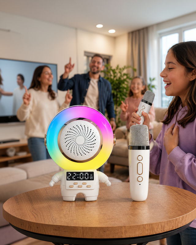 Kablosuz Mikrofonlu Astronot Bluetooth Hoparlör ile Karaoke Keyfi
