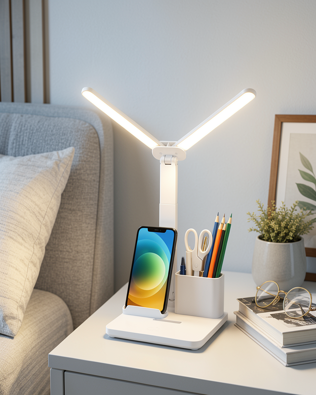 Yeni Nesil Kısılabilir LED Masa Lambası – Kalemlik, Telefon Standı ve Okuma Işığı