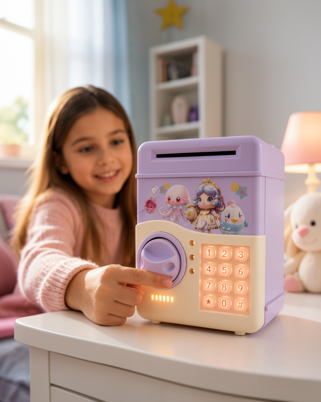 Elektronik Şifreli Kumbara Mor Renkli Otomatik Para Girişli