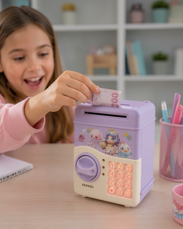 Mor Renkli Elektronik Şifreli Para Biriktirme Kumbarası Çocuklar İçin