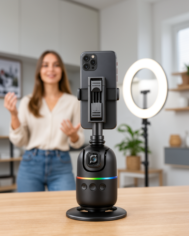Yeni Nesil 360° Otomatik Takipli Akıllı Masa Tripodu Telefon ve Kamera Uyumlu