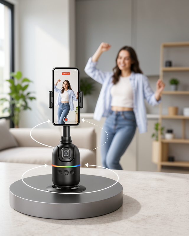 Yeni Nesil 360 Derece Dönen Masaüstü Telefon Sabitleyici ile Yapay Zeka Destekli Yüz Takibi