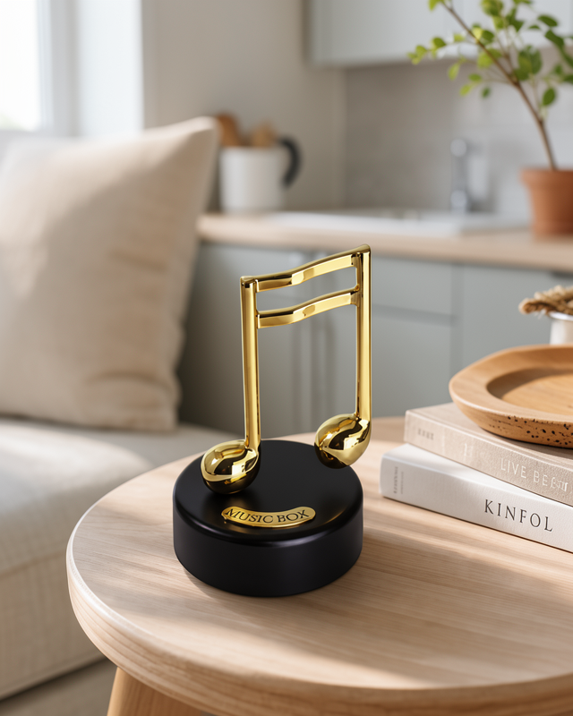 Yeni Nesil Altın Nota Figürlü Dönen Müzik Kutusu Dekoratif Music Box