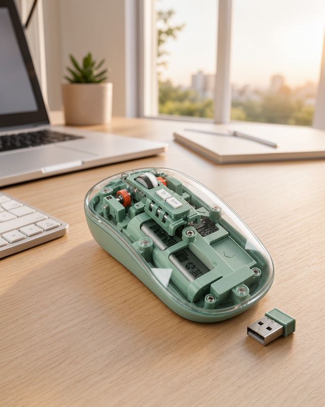 Yeni Nesil Pilli Kablosuz Şeffaf Mouse, Bluetooth ve 2.4G USB Desteğiyle