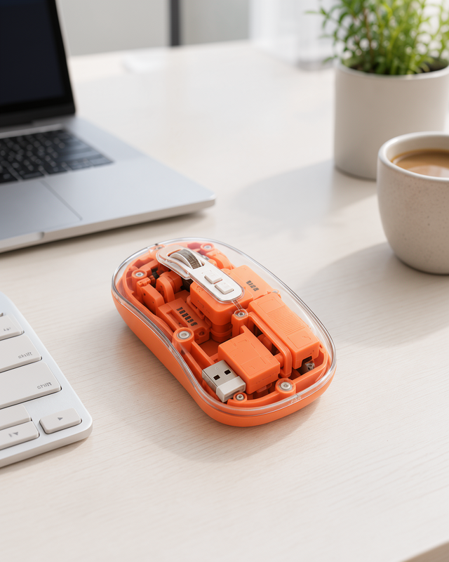 Yeni Nesil Kablosuz Şeffaf Mouse Bluetooth ve USB Desteği ile Sessiz Kullanım