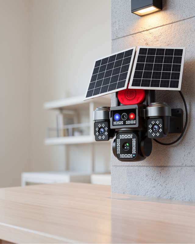 Dış Mekan Güvenlik Kamerası IP66 Su Geçirmez 4 Lensli Güneş Enerjili