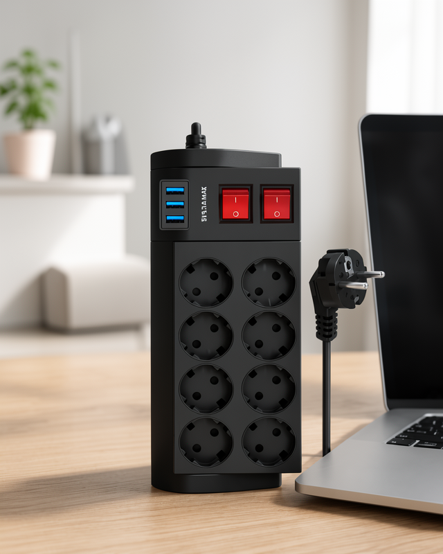 Yeni Nesil 8 Prizli 3 USB’li Termal Korumalı Uzatma Kablosu