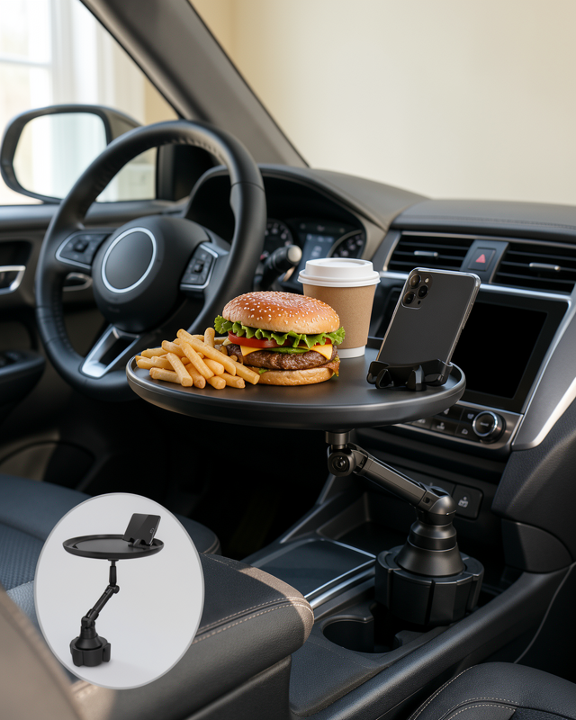 Yeni Nesil 360° Ayarlanabilir Bardaklık Tepsisi Geniş Yüzeyli ve Telefon Standlı