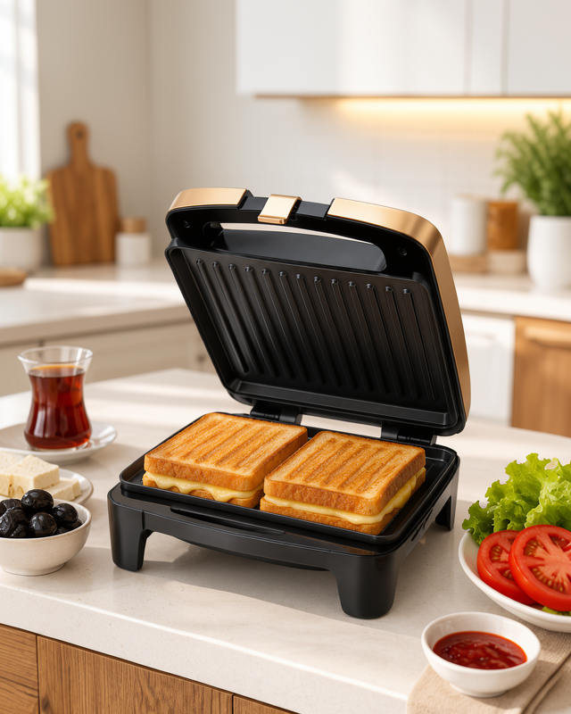 Yeni Nesil 1500 Watt Güçlü Performans Tost Makinesi Yapışmaz Plaka