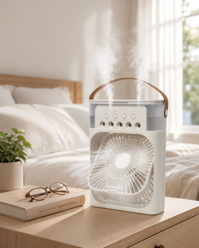 Yeni Nesil 3'ü 1 Arada Mini Fan | Nemlendirici + Soğutucu + Gece Lambası