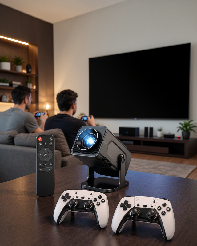 Yeni Nesil Çift Kollu Game Box Projeksiyon Cihazı Kumandalı Android Tv ve Dahili Hoparlör