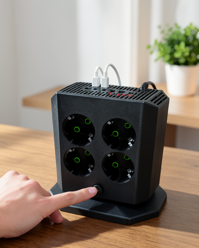 Dikey 8'li Priz, 4 USB 2 Type-C Hızlı Şarj ile Akım Korumalı