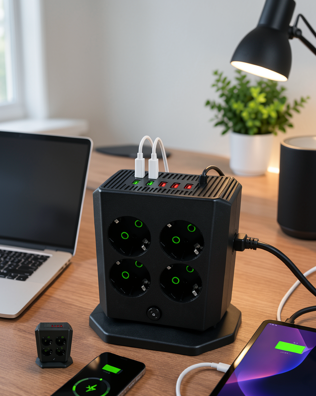 Dikey Priz Kulesi 8 Çıkışlı 4 USB 2 Type-C Anahtarlı Çoklu Priz
