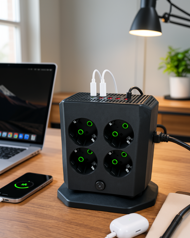 Dikey 8'li Çoklu Priz, 4 USB ve 2 Type-C Girişli Akım Koruma Özellikli