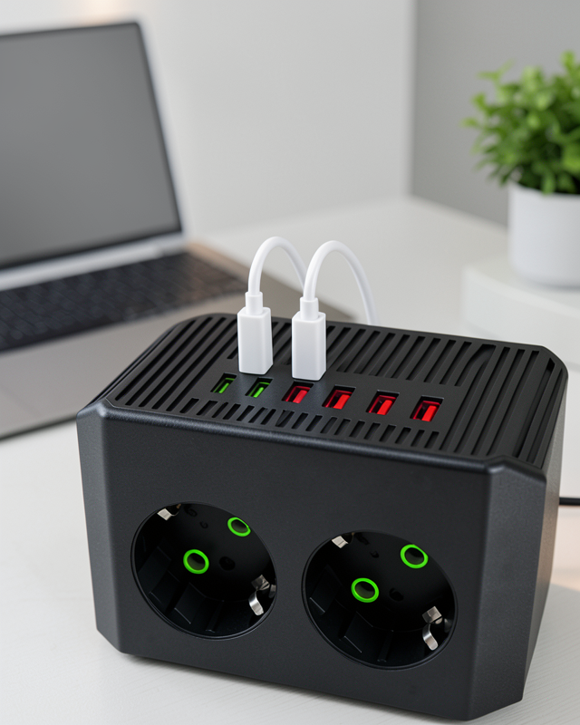 4 USB 2 Type-C Akım Korumalı 8'li Dikey Çoklu Priz Anahtarlı