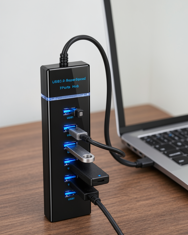 5Gbps Veri Aktarım Adaptörü ile 7 Port USB 3.0 Çoklayıcı Hub