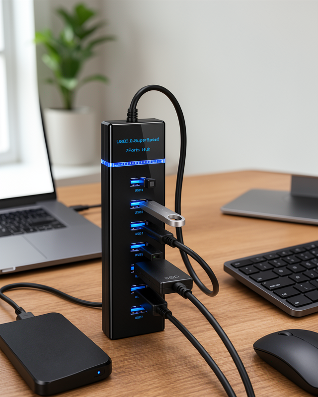 LED Göstergeli 7 Girişli USB 3.0 Hub 5Gbps USB Çoğaltıcı