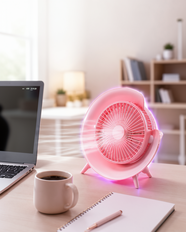 USB Şarjlı 3 Kademeli Masaüstü Vantilatör RGB Işıklı