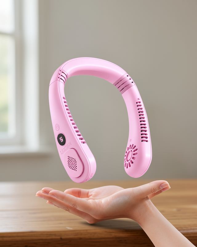 USB Şarjlı Pembe Boyun Tipi Fan Hafif Tasarım ile Güçlü Hava Üfleyici