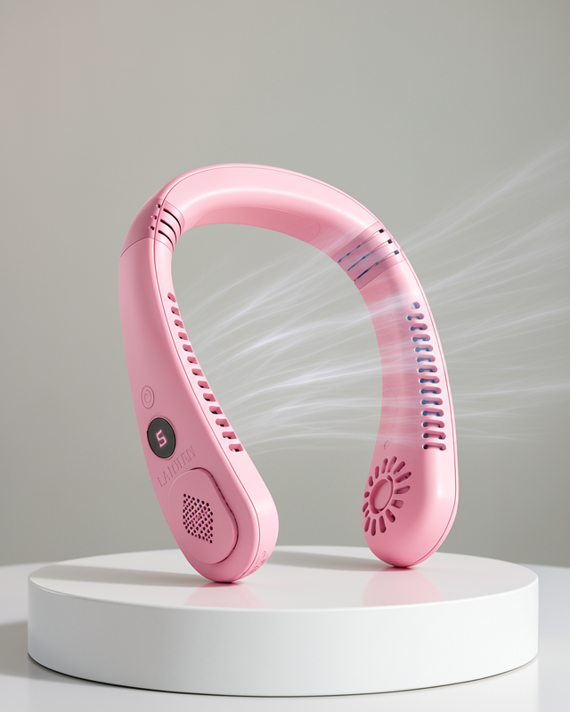 Ergonomik Tasarıma Sahip Pembe Taşınabilir Boyun Fanı Çok Kademeli Hava Akışı