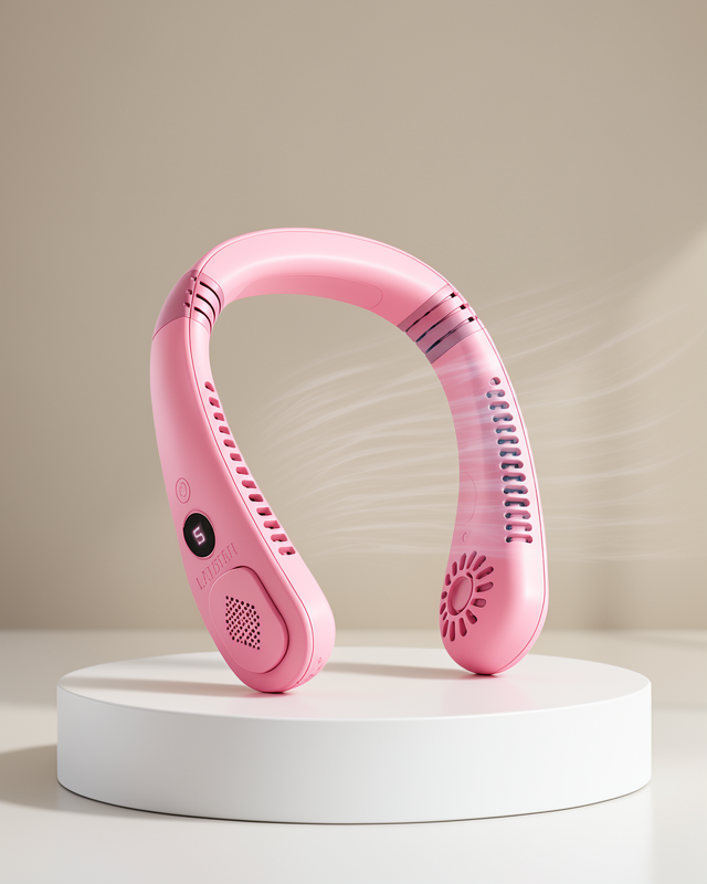 5 Kademeli Hız Ayarı Olan Pembe Taşınabilir Boyun Tipi Şarjlı Fan