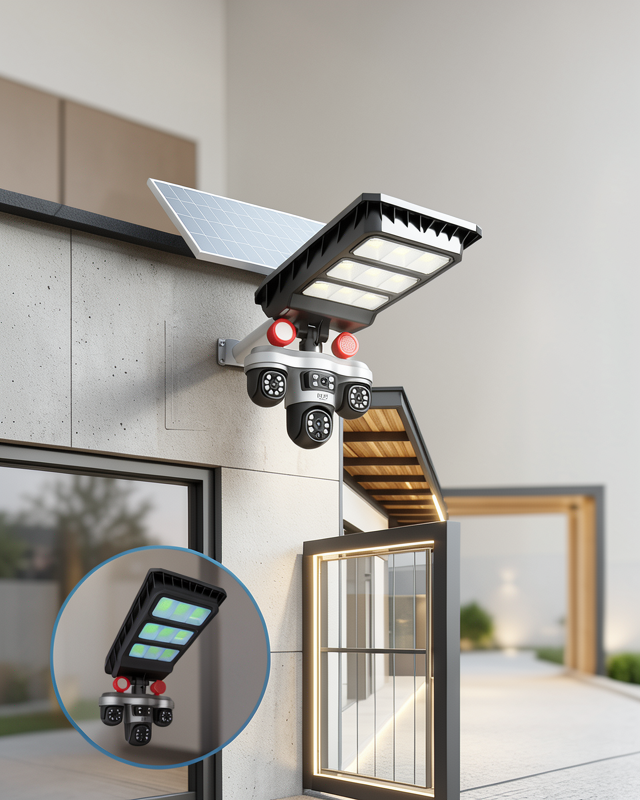 3 Lensli Akıllı Solar Dış Ortam Güvenlik Kamerası Hareket Takibi Özellikli