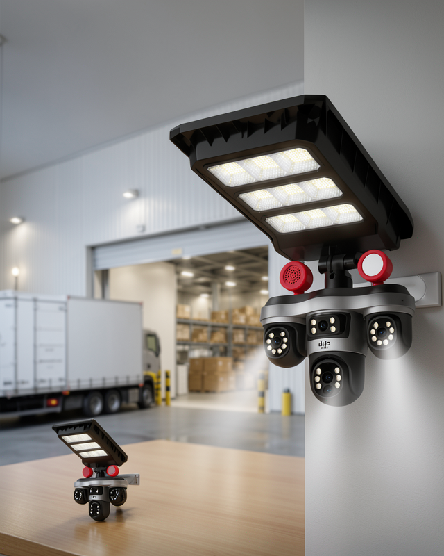 Hareket Algılamalı LED Aydınlatmalı 3 Lens Dış Mekan Güvenlik Kamerası Solar Panelli