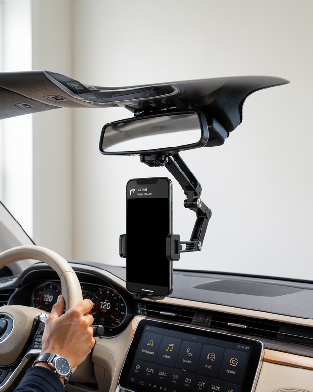 Dikiz aynasına kolayca takılabilen katlanabilir araç telefon tutucu