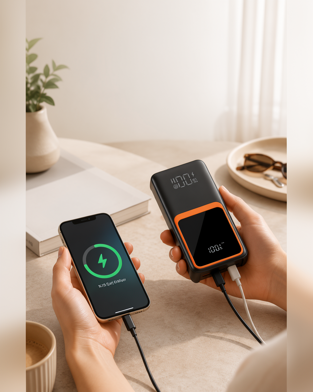 Dijital Göstergeli Kablolu Powerbank 20.000 mAh Taşınabilir Şarj Cihazı
