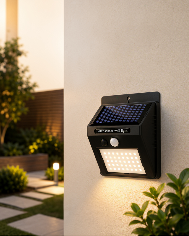Güneş Enerjili, Sensörlü LED Duvar Lambası Balkon ve Bahçe Aydınlatması