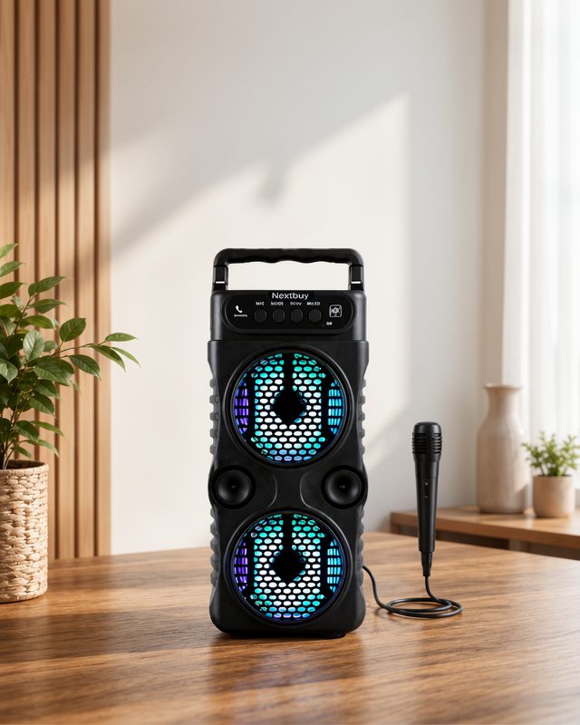 Mikrofonlu Taşınabilir Ses Sistemi Bluetoothlu LED Işıklı Hoparlör