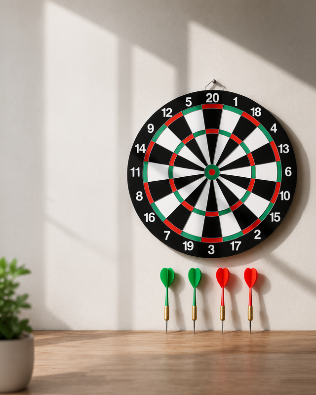 4 Adet Metal Uçlu Dart Oku ile 12 İnç Ahşap Dart Tahtası