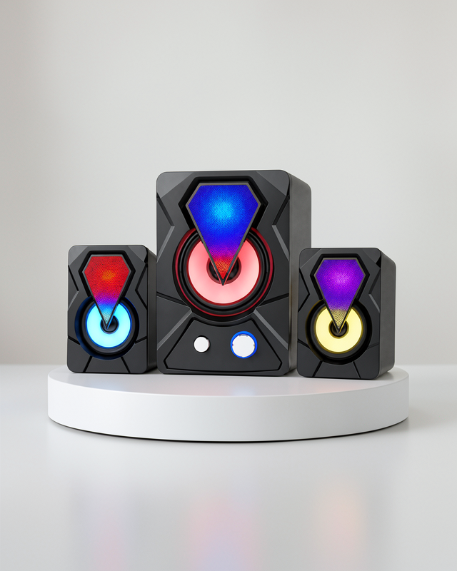 Oyun Hoparlör Sistemi RGB LED Aydınlatma ile 2.1 USB Bağlantılı
