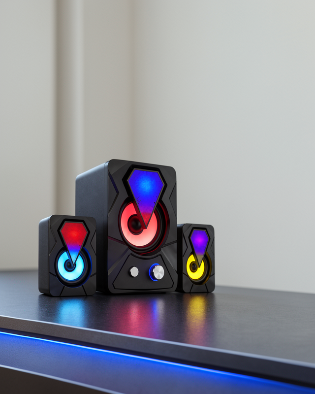 Güçlü Bas Sistemli 2+1 RGB LED Işıklı Bilgisayar Hoparlörü
