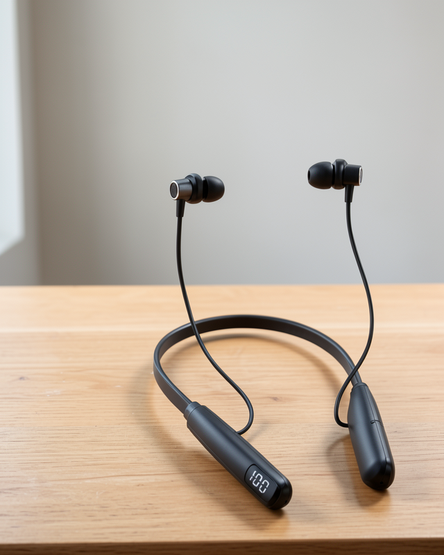 Bluetooth özellikli boyun askılı kulaklık, dijital batarya göstergesi ile