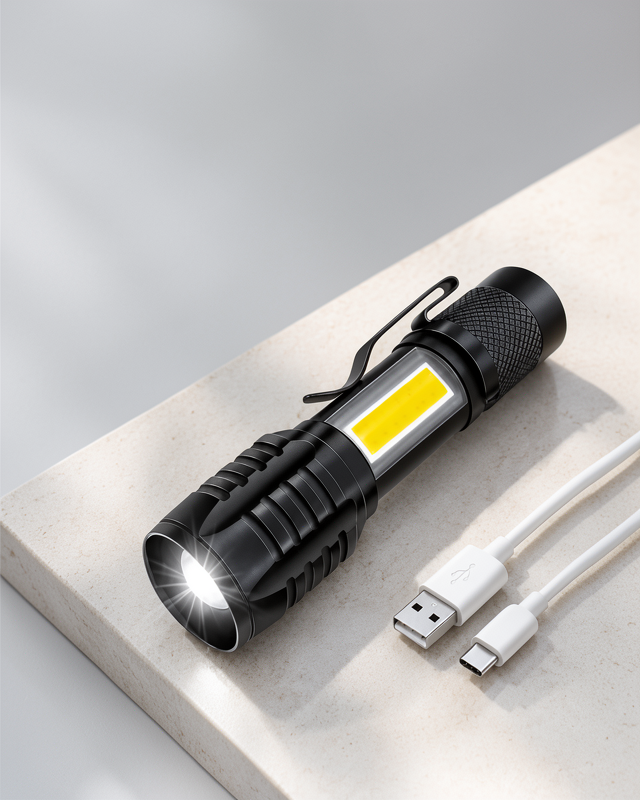 Zoom Mini Led Işık Acil Durum Feneri, USB Şarjlı El Feneri Led