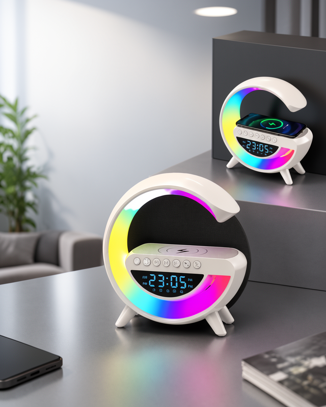 Kablosuz 15W Bluetooth Hoparlör LED Gece Lambası Hızlı Şarj Özellikli