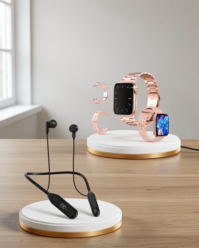 Yeni Nesil Akıllı Saat 3 Kordonlu, Kablolu Bluetooth Kulaklık ve Kadınlara Özel Bileklik Hediyeli