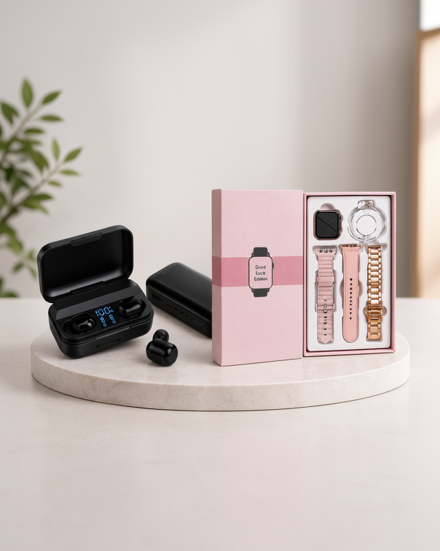 Kablosuz Bluetooth Kulaklık ve Dokunmatik Kontrol Özellikli Pembe Akıllı Saat