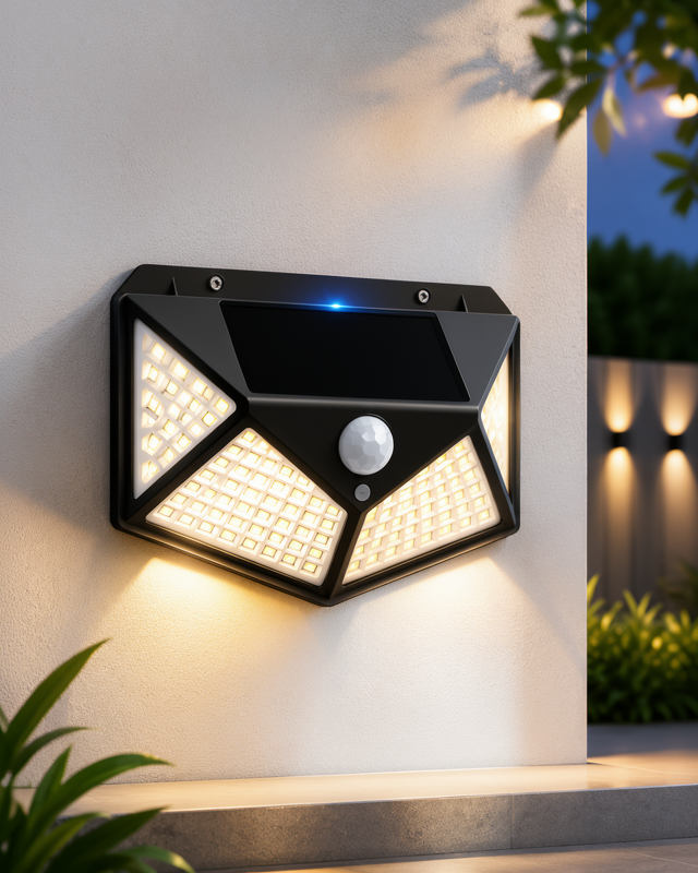 DUVAR LAMBASI GÜNEŞ ENERJİSİYLE ÇALIŞAN SENSÖRLÜ 100 LED