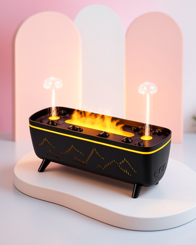 LED Işıklı Aroma Difüzörü, Jöle Damla ve Alev Efektli Siyah Hava Nemlendirici