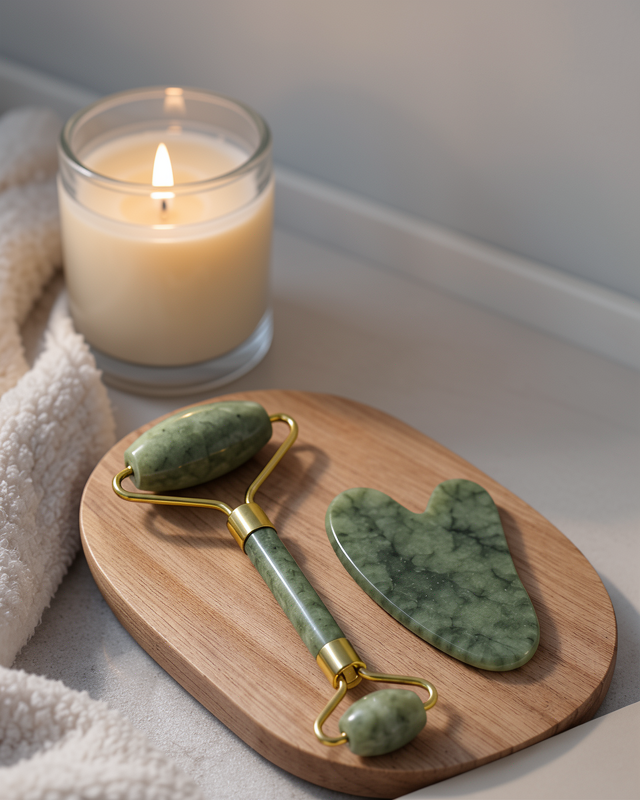 Şişkinlik Karşıtı Yüz Masajı için 2 Parça Jade Stone Cilt Bakım Seti