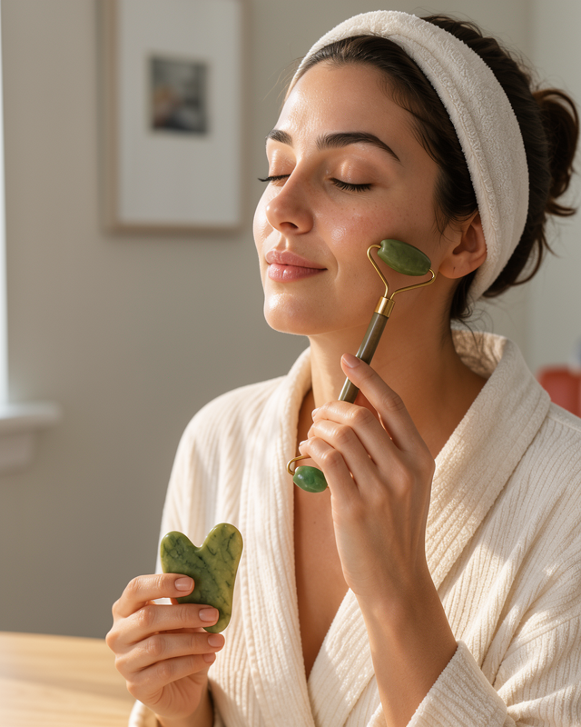 Doğal Yeşim Taşı Roller ve Gua Sha Seti