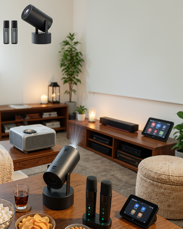 Kablosuz Karaoke Mikrofonlu Bluetooth Hoparlörlü Akıllı Projektör
