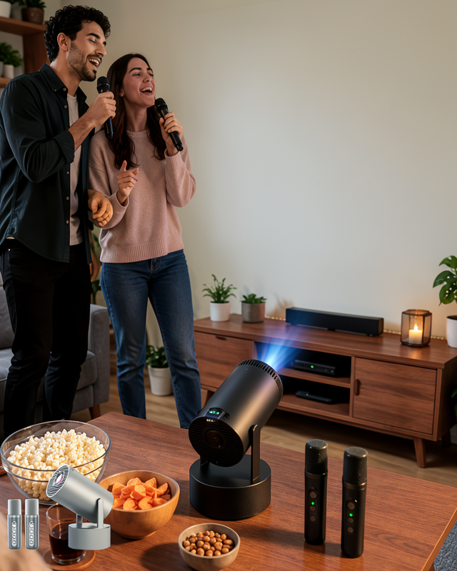 Çift Mikrofonlu 3'ü 1 Arada Karaoke ve Projeksiyon Sistemi