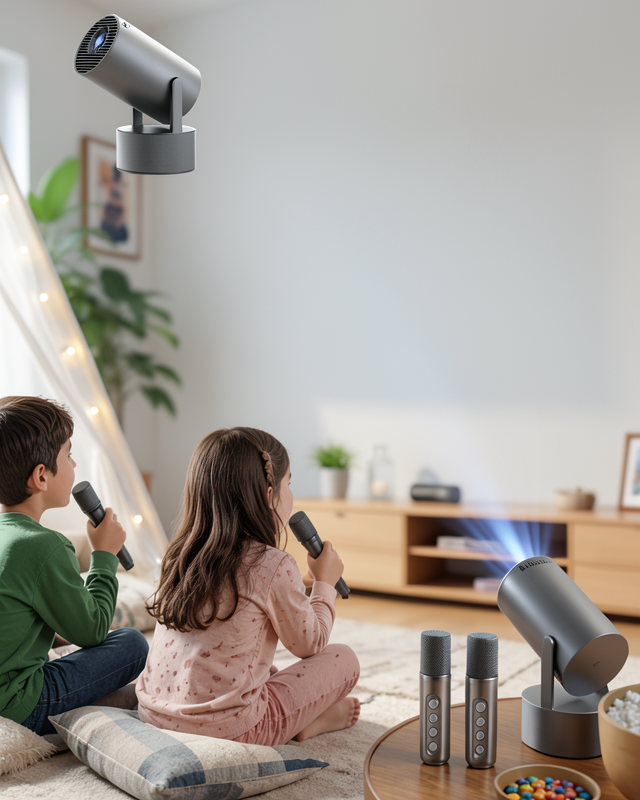 WiFi ve Bluetooth Destekli Akıllı Projeksiyon Cihazı Karaoke Mikrofonlu